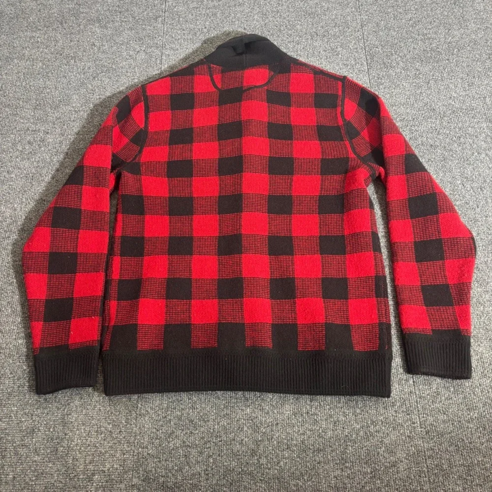 Polo Ralph Lauren Mens Red Buffalo Plaid 100% Wool Shawl Cardigan Sweater Medium